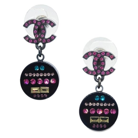 Chanel Dangle Piercing Earrings Silver Rhinestone 11P 176651 - Picture 1 of 4